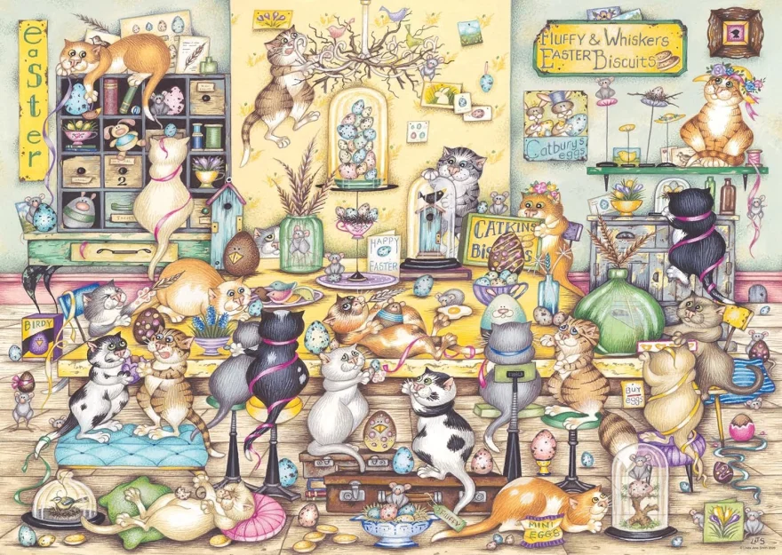 Puzzle Ravensburger 1000 dílků Vintage č. 20 - Crazy Cats: Velikonoční vajíčkobraní