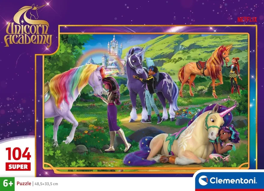 Puzzle pro děti Clementoni 104 dílků SUPER Jednorožčí akademie: Kouzelné přátelství