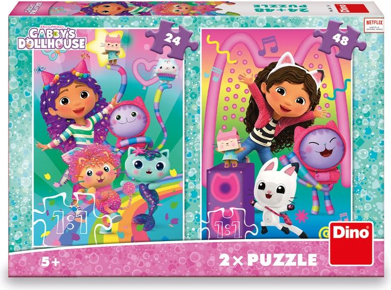 Puzzle pro děti Dino 24+48 dílků Gábinin kouzelný domek: Disco párty 2v1