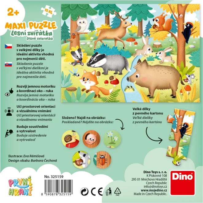 Maxi puzzle pro děti Dino 15 XL dílků První hraní: Lesní zvířátka