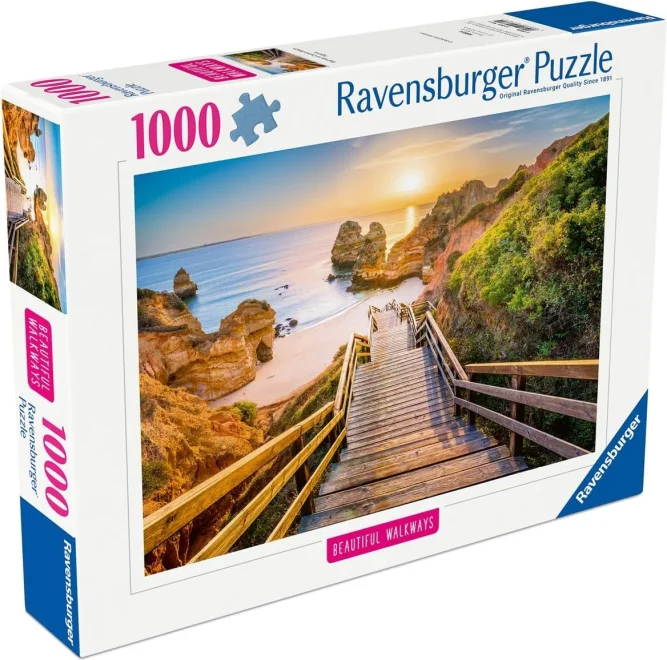 Puzzle Ravensburger 1000 dílků Krásné cestičky: Schody na Camilo Beach, Algarve