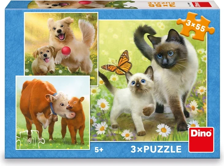 Puzzle pro děti Dino 3x55 dílků Zvířecí rodinky 3v1