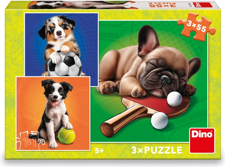 Puzzle pro děti Dino 3x55 dílků Psí sportovci 3v1