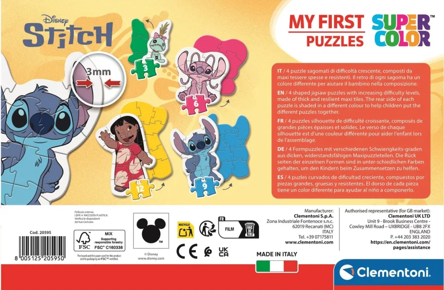 Moje první puzzle Clementoni sada 4v1 Stitch 3,6,9,12 dílků