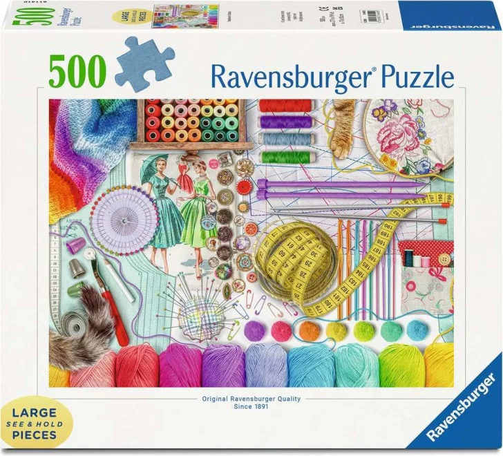 Puzzle Ravensburger 500 větších dílků Tvůrčí dílna: Šití a pletení