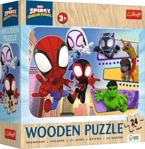 Dřevěné puzzle Trefl 24 dílků Odvážný Spidey a přátelé