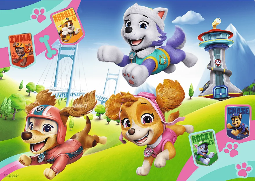 Puzzle se třpytkami Trefl 100 dílků Glitter: Tlapková patrola - Zářivá štěňata