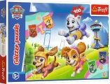 Puzzle se třpytkami Trefl 100 dílků Glitter: Tlapková patrola - Zářivá štěňata