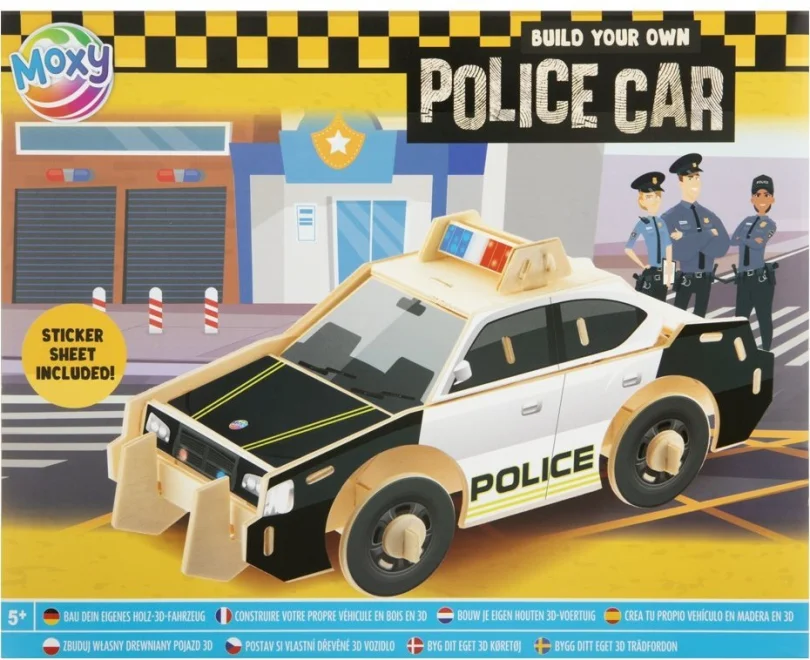 Dřevěné 3D puzzle Moxy se samolepkami Policejní auto