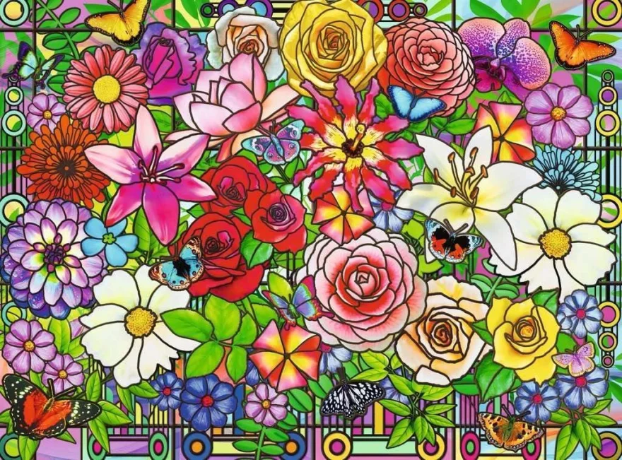 Puzzle Ravensburger 100 dílků XL Květiny ve stylu Tiffany
