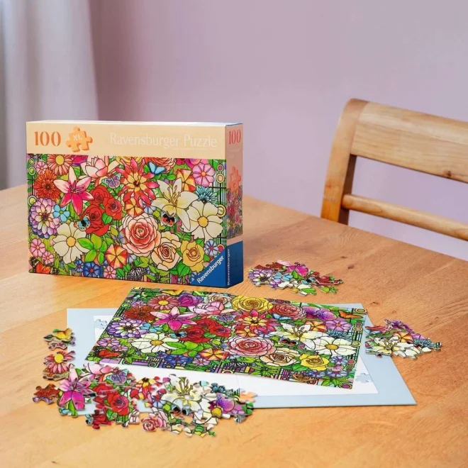 Puzzle Ravensburger 100 dílků XL Květiny ve stylu Tiffany