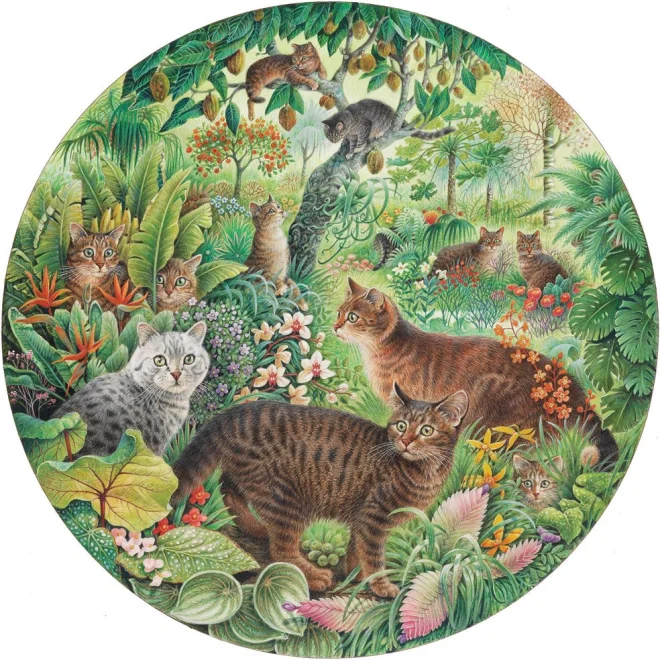 Kulaté puzzle Grafika 501 dílků Tygří kočky v džungli