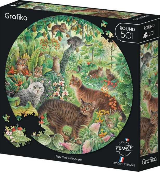 Kulaté puzzle Grafika 501 dílků Tygří kočky v džungli