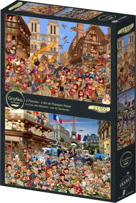 Puzzle Grafika 2x500 dílků Umění Françoise Ruyera: Dvůr zázraků – Třicet slavných let