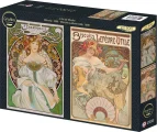 Puzzle Grafika 2x500 dílků Umění A. Muchy: Snění, 1898 – Sušenky Lefèvre-Utile, 1896