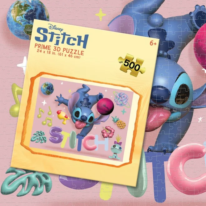 Puzzle s 3D efektem Prime 3D 500 dílků Stitch: Barevná zábava