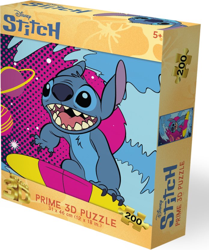 Puzzle s 3D efektem Prime 3D 200 dílků Stitch: Vesmírný surfař