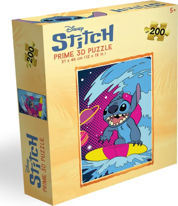 Puzzle s 3D efektem Prime 3D 200 dílků Stitch: Vesmírný surfař