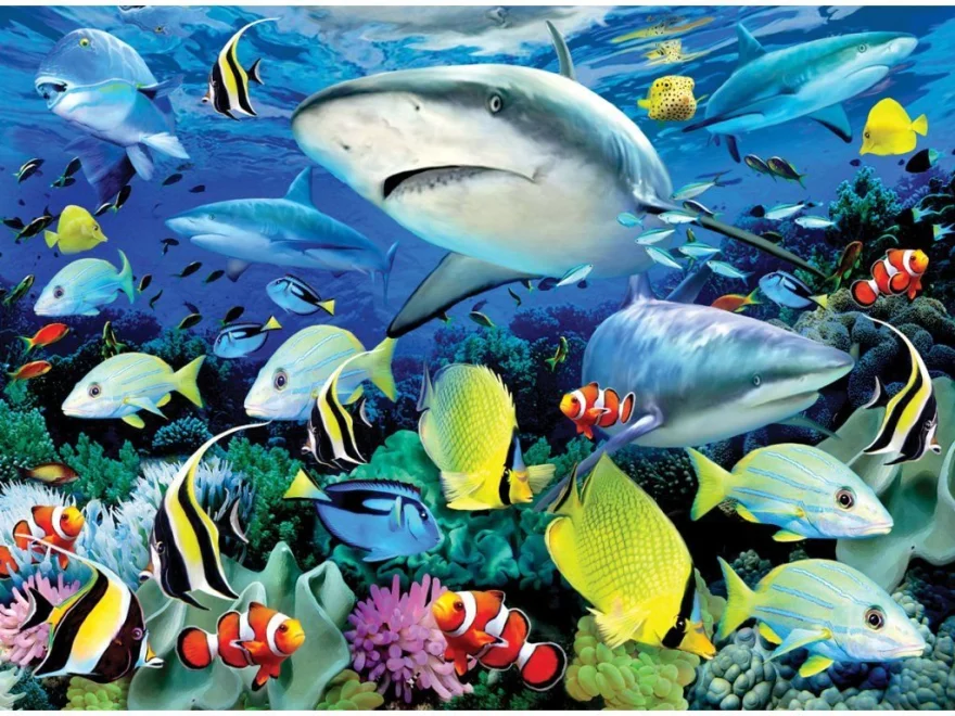 Svítící puzzle s 3D efektem Prime 3D 500 dílků Žraločí vody
