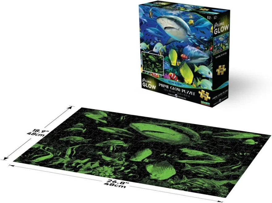 Svítící puzzle s 3D efektem Prime 3D 500 dílků Žraločí vody