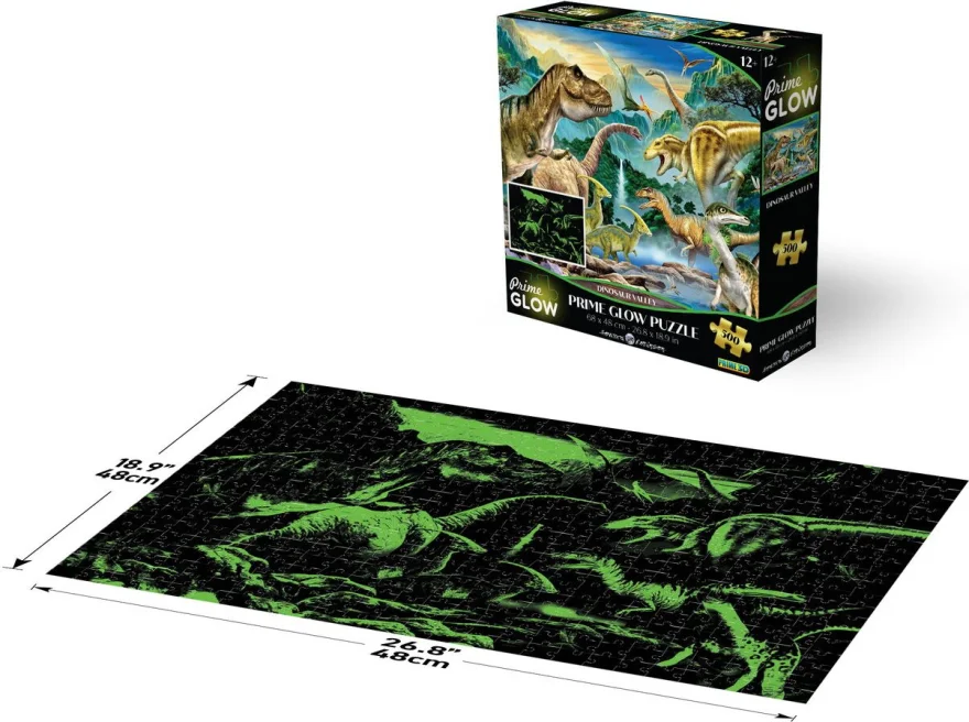 Svítící puzzle s 3D efektem Prime 3D 500 dílků Dinosauří údolí