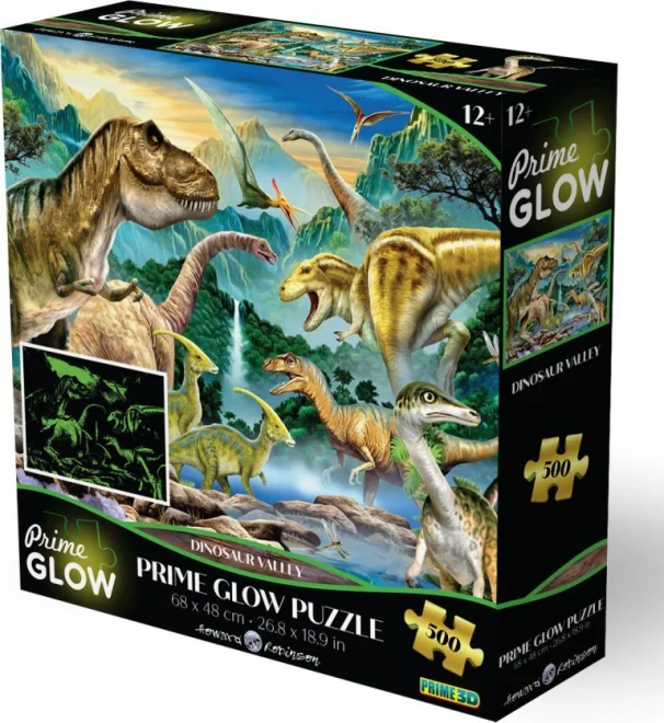 Svítící puzzle s 3D efektem Prime 3D 500 dílků Dinosauří údolí