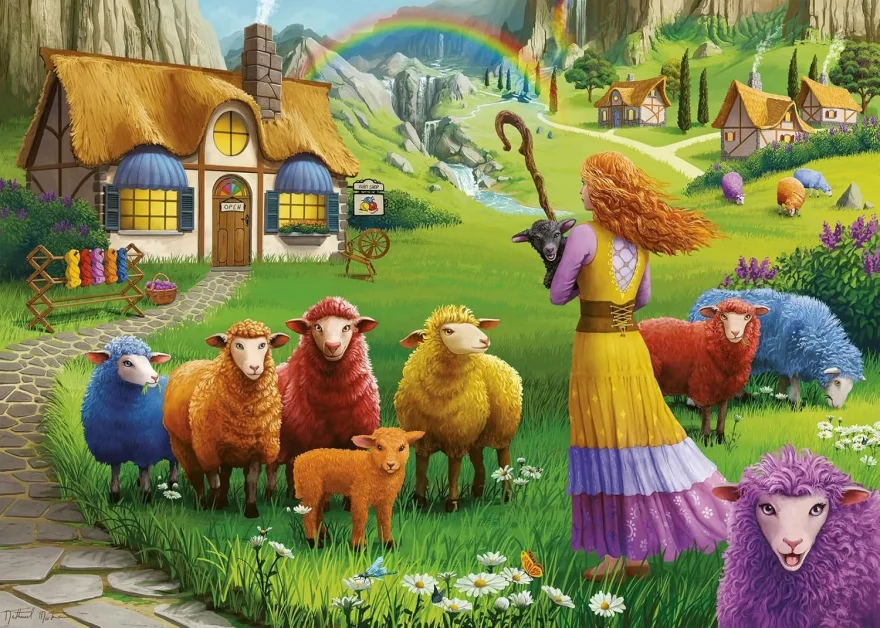 Puzzle Ravensburger 1000 dílků Obchod s přízí U Veselé ovečky