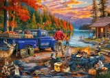 Puzzle Ravensburger 300 větších dílků Západ slunce u jezera