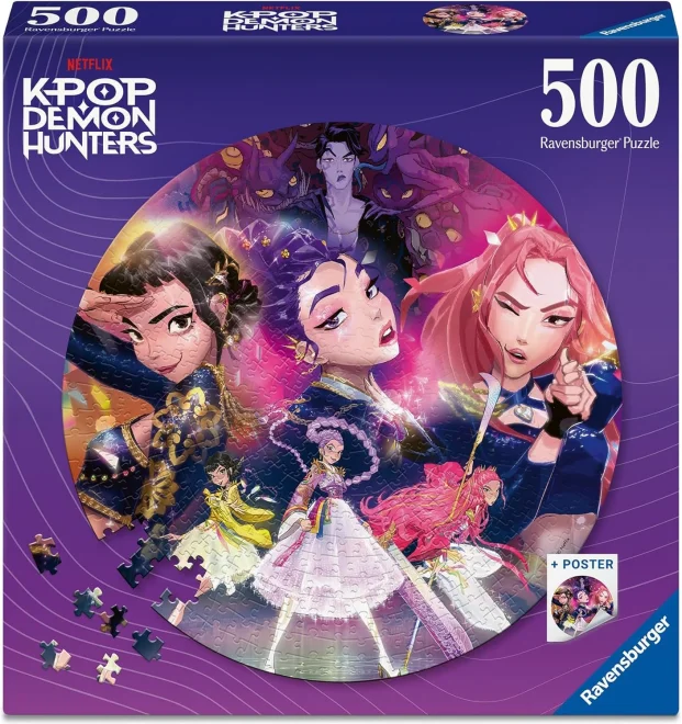 Kulaté puzzle Ravensburger 500 dílků K-pop: Lovkyně démonů - Pro fanoušky!