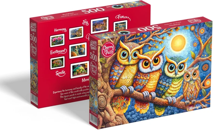 Puzzle Cherry Pazzi 500 dílků Sovy v měsíčním svitu