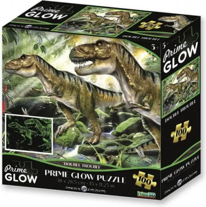 Svítící puzzle s 3D efektem Prime 3D 100 dílků Dinosauři - Dvojité potíže