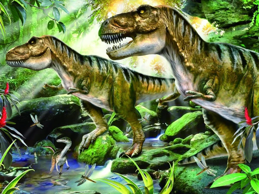 Svítící puzzle s 3D efektem Prime 3D 100 dílků Dinosauři - Dvojité potíže