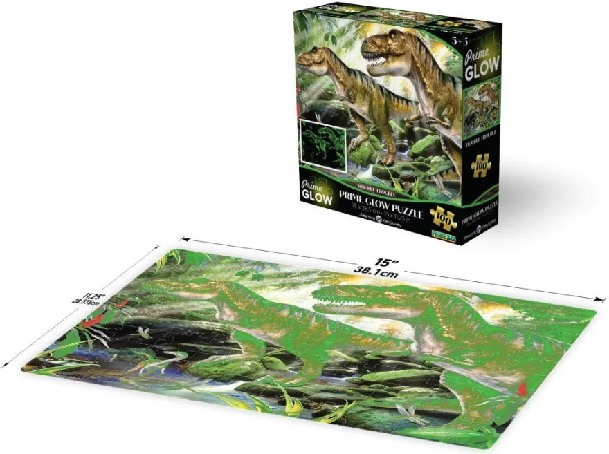 Svítící puzzle s 3D efektem Prime 3D 100 dílků Dinosauři - Dvojité potíže