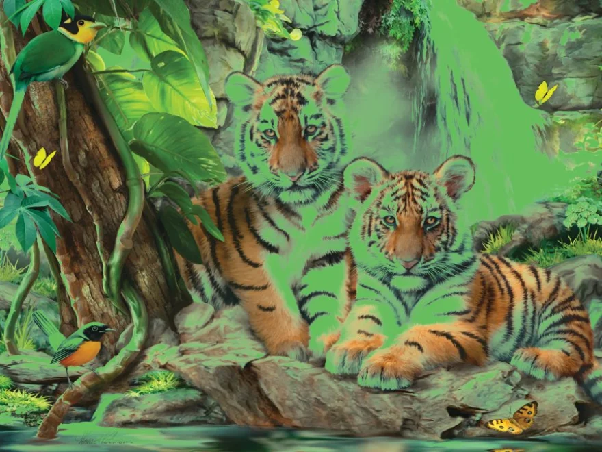 Svítící puzzle s 3D efektem Prime 3D 100 dílků Tygří vodopád