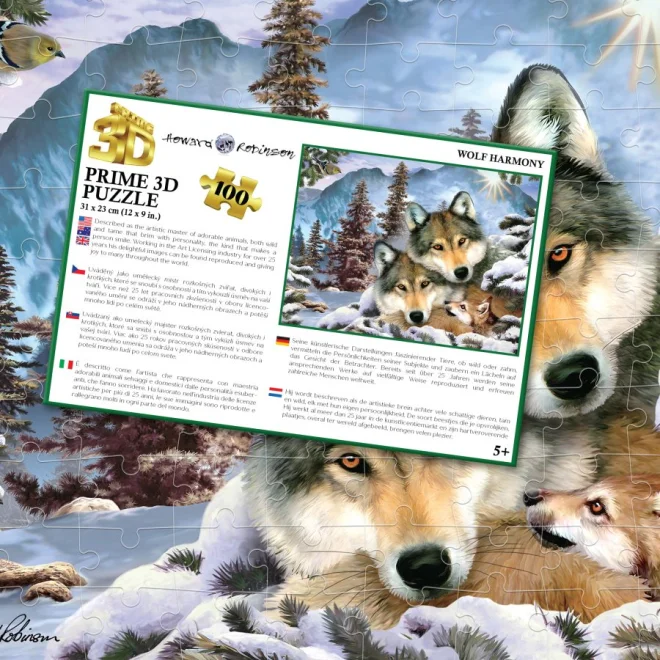 Puzzle s 3D efektem Prime 3D 100 dílků Vlčí souznění