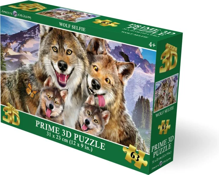 Puzzle s 3D efektem Prime 3D 63 dílků Vlčí selfie
