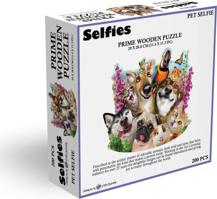 Dřevěné puzzle Prime3D 200 dílků Selfie domácích mazlíčků