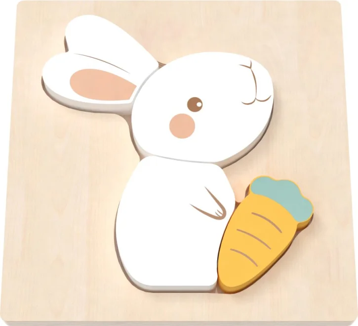 Dřevěné vkládací puzzle BABU  Králíček s mrkví 4 dílky
