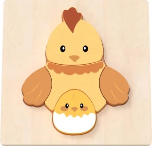 Dřevěné vkládací puzzle BABU  Slepička s kuřátkem 5 dílků