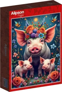 Puzzle Alipson 1000 dílků Rodina prasátek na procházce