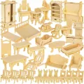 Dřevěné 3D puzzle Kruzzel  Sada 34 kusů nábytku do domečku pro panenky 175 dílků