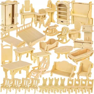 Dřevěné 3D puzzle Kruzzel  Sada 34 kusů nábytku do domečku pro panenky 175 dílků