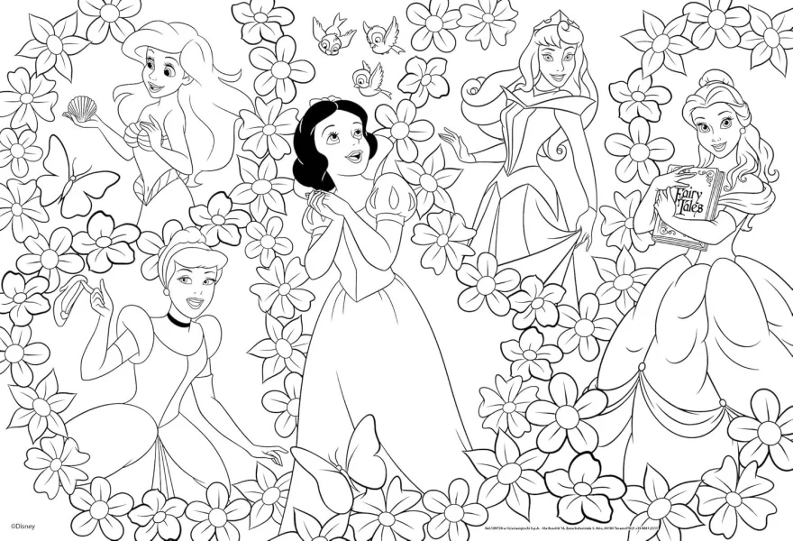 Oboustranné puzzle pro děti Lisciani MAXI 2x60 dílků Disney Princezny (s omalovánkami)