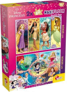 Oboustranné puzzle pro děti Lisciani MAXI 2x60 dílků Disney Princezny (s omalovánkami)