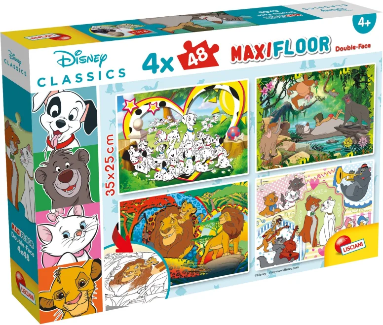 Oboustranné puzzle pro děti Lisciani MAXI 4x48 dílků Disney Classics pohádky (s omalovánkami)