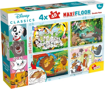 Oboustranné puzzle pro děti Lisciani MAXI 4x48 dílků Disney Classics pohádky (s omalovánkami)