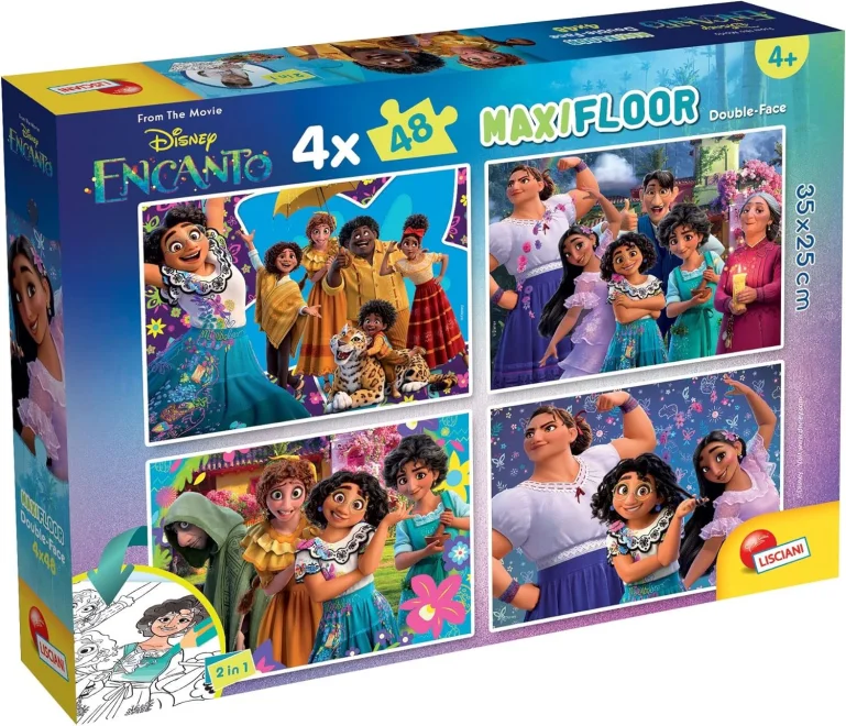 Oboustranné puzzle pro děti Lisciani MAXI 4x48 dílků Encanto (s omalovánkami)
