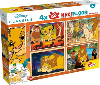 Oboustranné puzzle pro děti Lisciani MAXI 4x48 dílků Lví král (s omalovánkami)