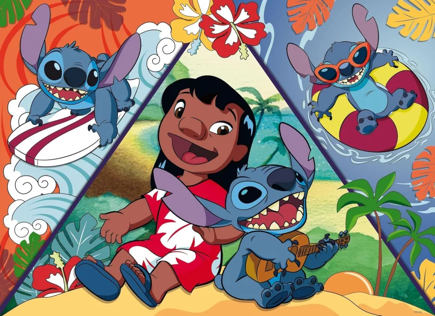 Oboustranné puzzle pro děti Lisciani MAXI 150 dílků Lilo & Stitch (s omalovánkou)