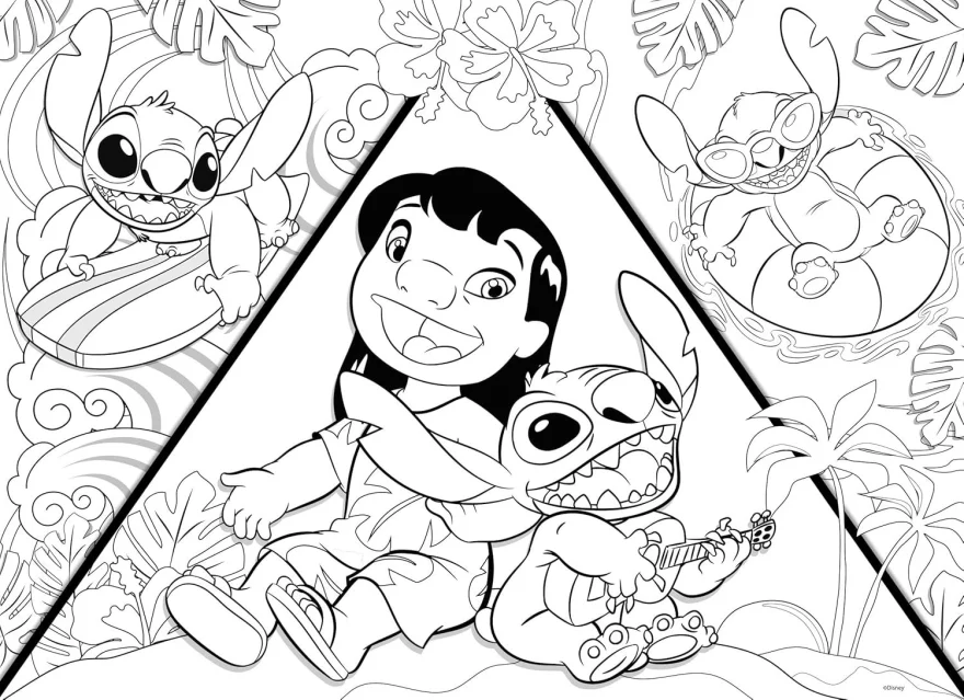 Oboustranné puzzle pro děti Lisciani MAXI 150 dílků Lilo & Stitch (s omalovánkou)